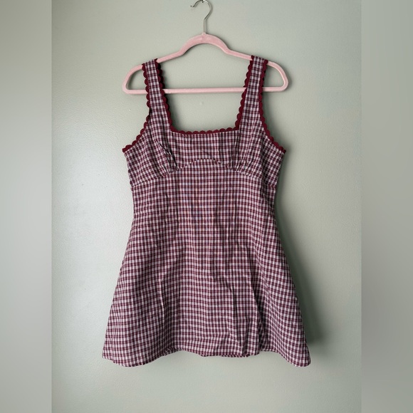 Princess Polly 🍅 Dasha Square Neck Mini Dress in Burgundy Red Check - NWT - Picture 10 of 10